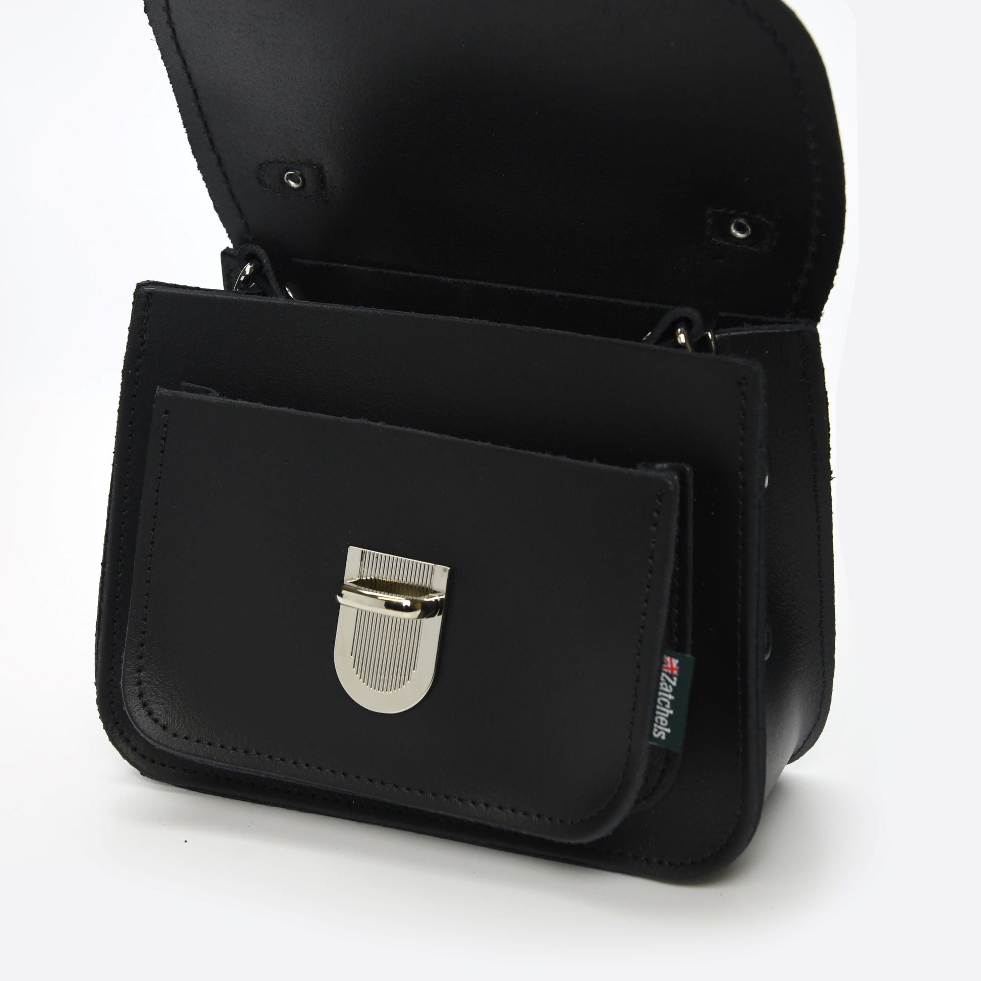 Luna Handmade Black Leather Bag with Adjustable Crossbody Strap, showcasing exquisite craftsmanship and contemporary design, ideal for stylish individuals.
