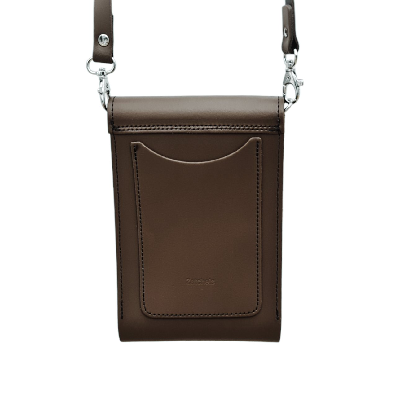 Versatile handmade leather phone case with adjustable strap, perfect for both crossbody and handheld carrying options, embodying elegance and practicality.