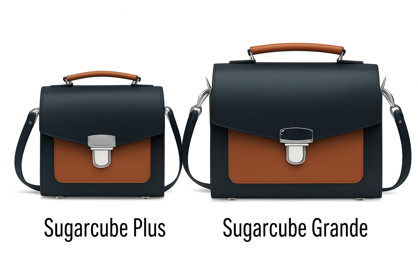 Handmade Leather Sugarcube Handbag Plus Size - Black & Burnt Orange, Adjustable Strap, Stylish Clutch