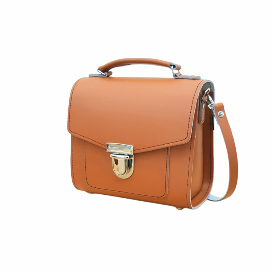 Handmade Burnt Orange Leather Sugarcube Handbag - Adjustable Clutch in Plus Size