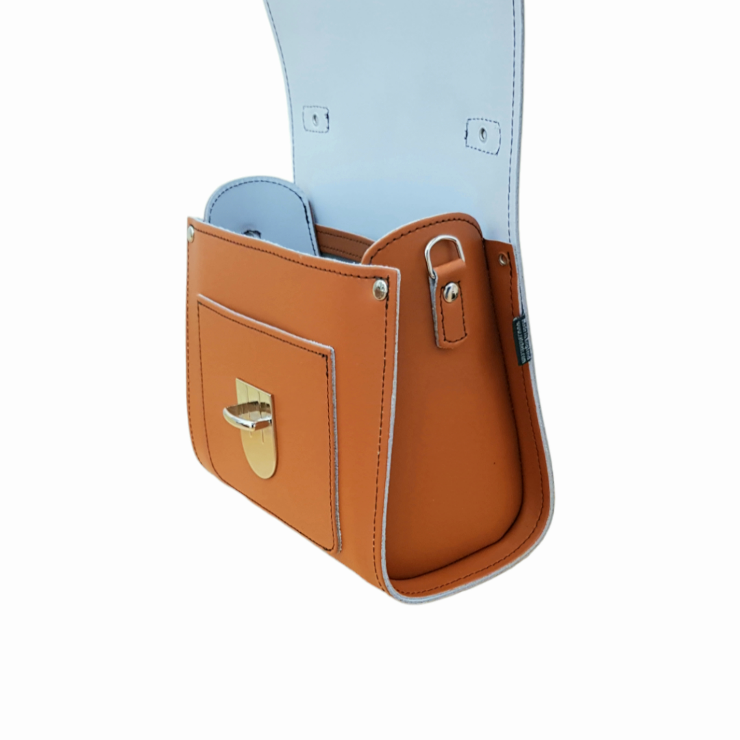 Handmade Burnt Orange Leather Sugarcube Handbag - Adjustable Clutch in Plus Size