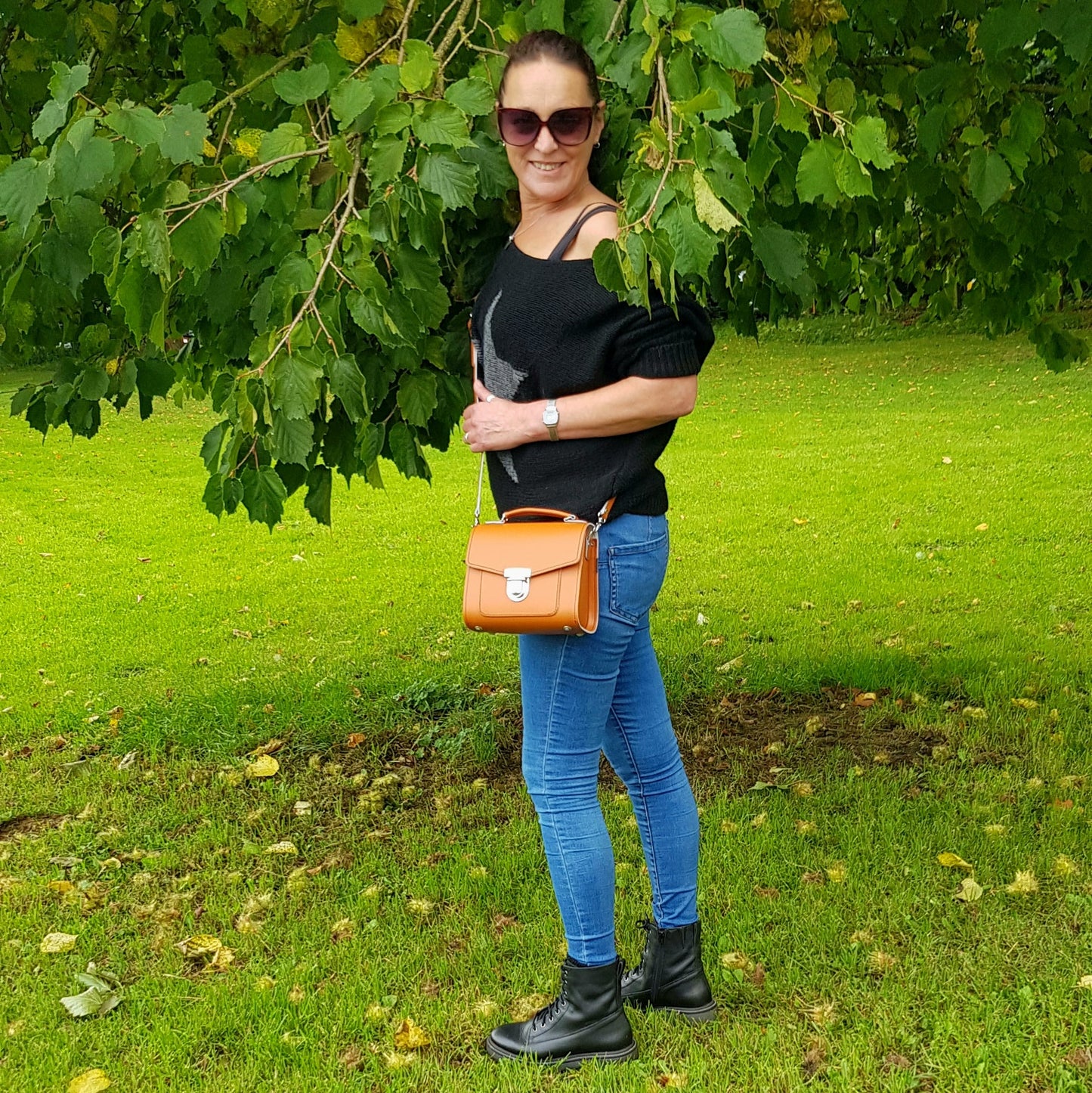 Handmade Burnt Orange Leather Sugarcube Handbag - Adjustable Clutch in Plus Size