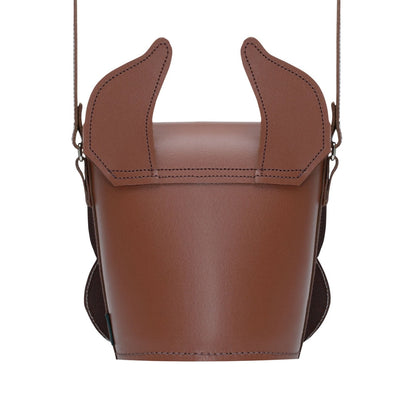 Interior view of the Buster Handmade Leather Dog Bag, demonstrating spaciousness and practicality with elegant hand stitching and magnetic fastening.