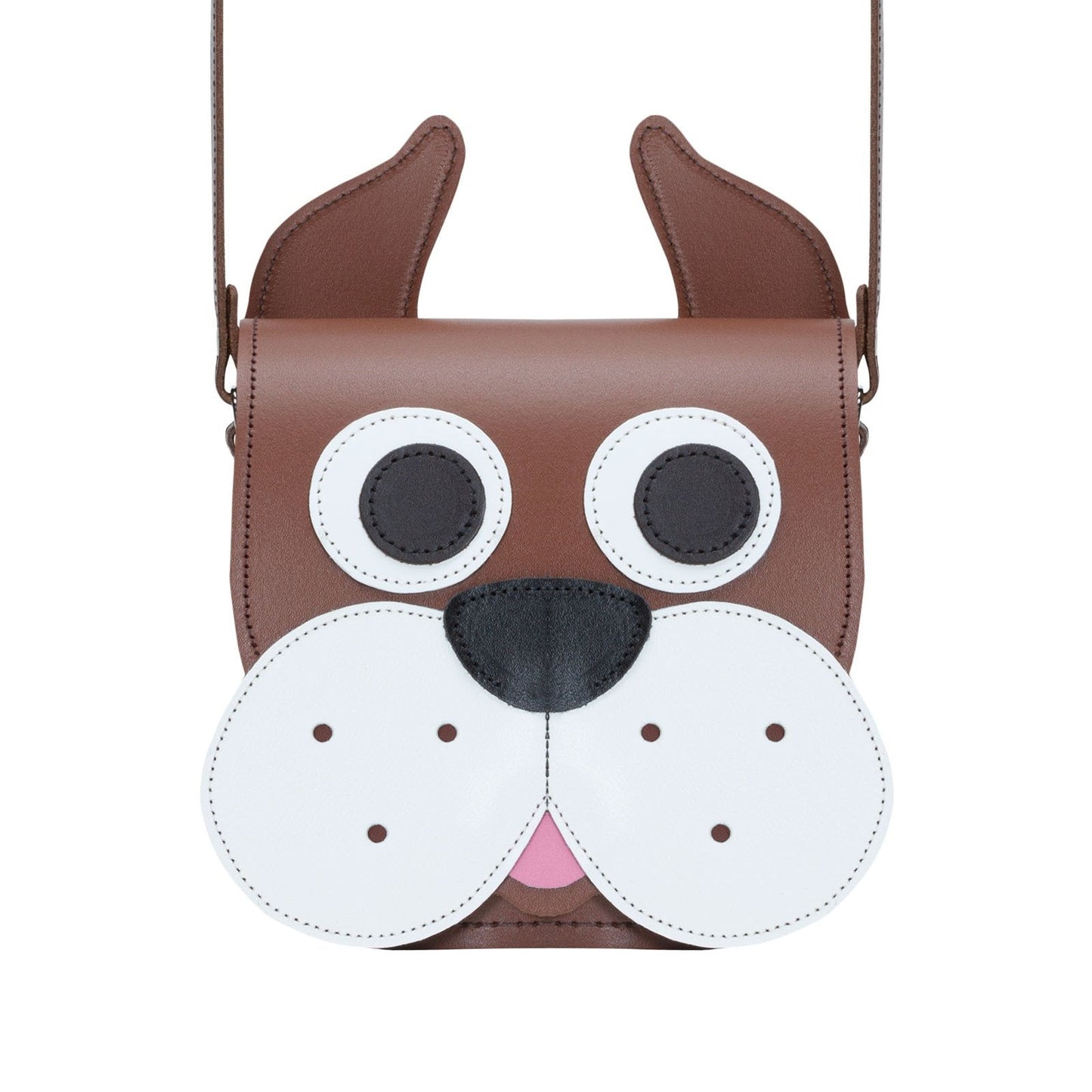 Buster Handmade Leather Dog Bag showcasing unique animal design and exquisite craftsmanship, perfect for stylish pet outings.