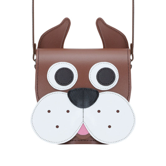 Buster Handmade Leather Dog Bag showcasing unique animal design and exquisite craftsmanship, perfect for stylish pet outings.