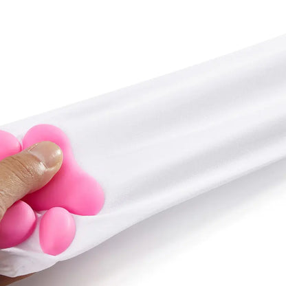 Luxurious white fabric of the Playful Lolita 3D Cat Claw Sexy Compression Stockings for Women, featuring a close-up of the delightful pink cat paw detail, perfect for fashion enthusiasts.