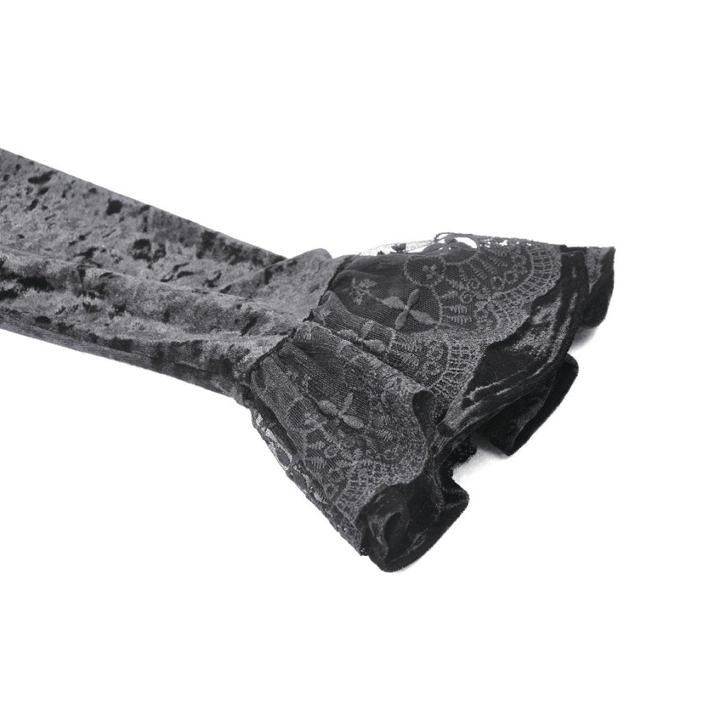 Luxurious Dark in Love Seraphina Velvet Lace Goth Dress showcasing its structured sweetheart neckline with corset-style lace-up detailing, perfect for gothic elegance.