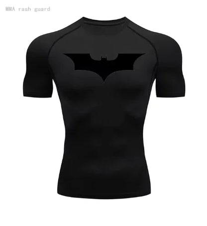 Refined black long sleeve compression shirt adorned with the distinguished Batman logo, ideal for those seeking both style and function.