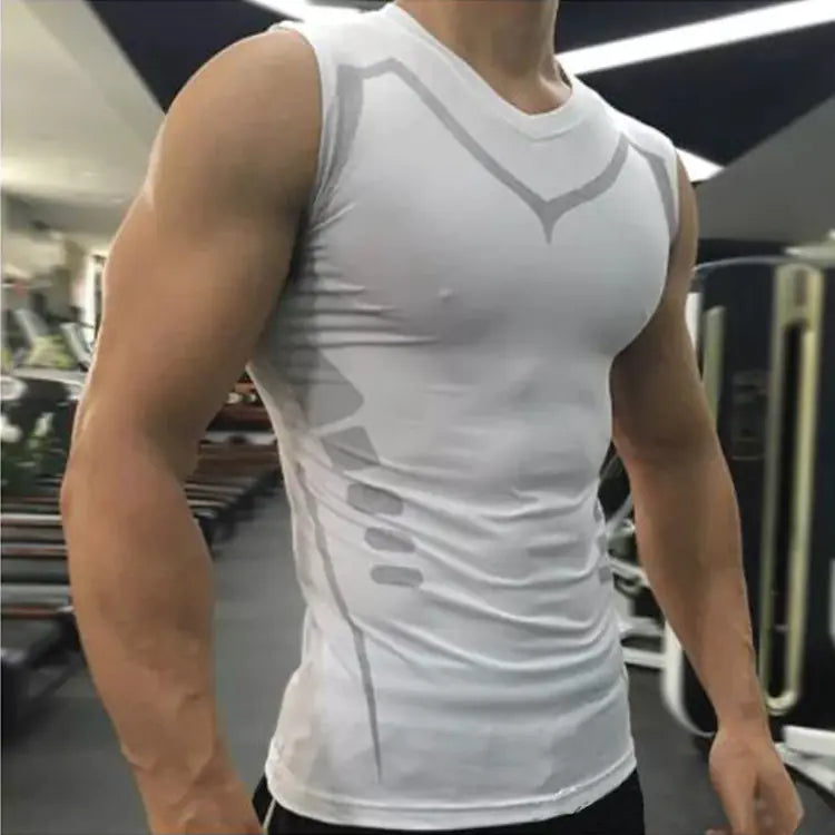 Athlete wearing a stylish white fitness tank top, engineered for comfort and breathability during intense training sessions.