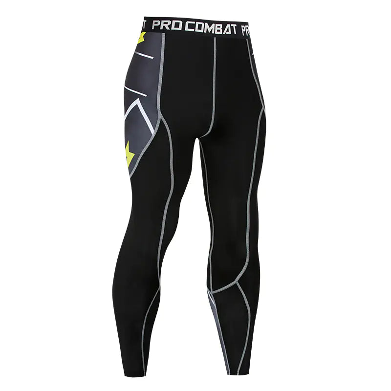 Elite men's compression leggings with a stylish design, perfect for enhancing athletic performance.