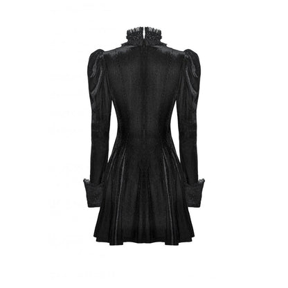 Model wearing Dark In Love Inez gown, demonstrating its luxurious velvet fabric and intricate lace details in a gothic-inspired look.