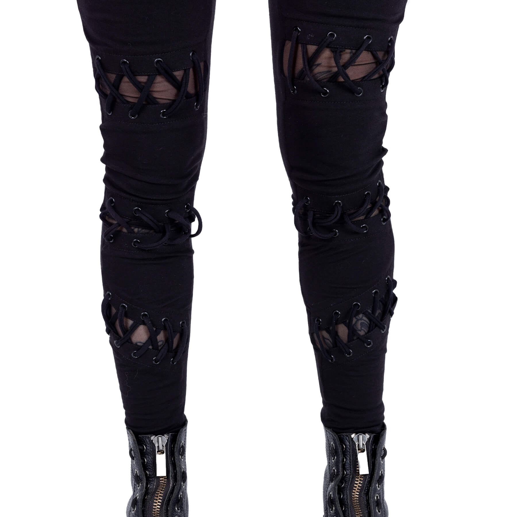 Vixxsin Calais Lace Up Leggings featuring elegant black eyelets and stylish mesh panels, designed for a luxurious silhouette—available in sizes XS to XL.