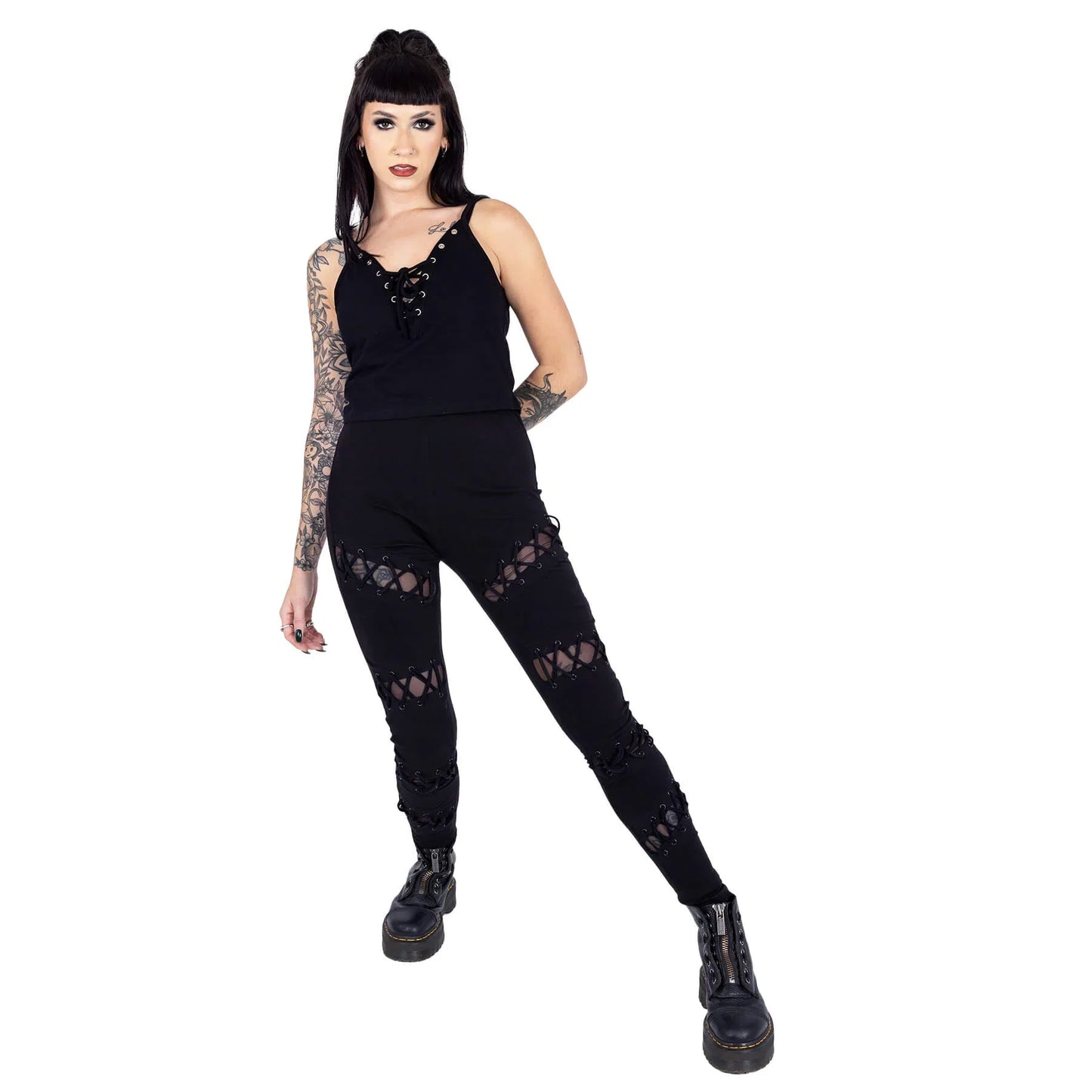 Back view of Vixxsin Calais Lace Up Leggings emphasizing the stylish lace-up design and flattering fit for sizes XS to XL.