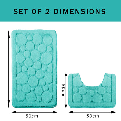 Cali Bubbles Duck Egg Bath Mat set showcasing a luxurious non-slip design perfect for stylish bathrooms.