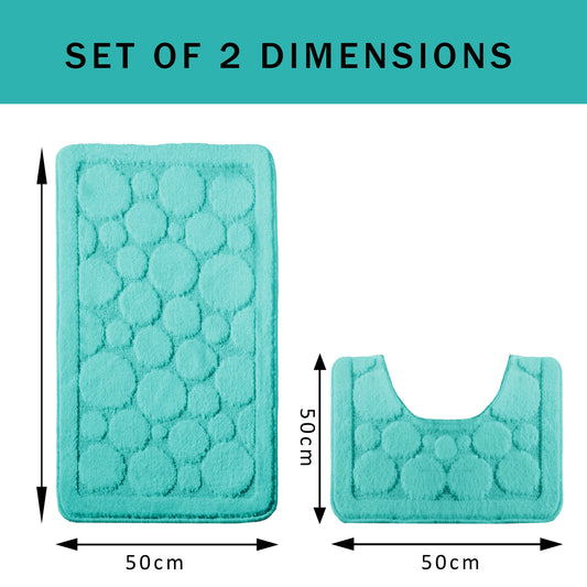 Cali Bubbles Duck Egg Bath Mat set showcasing a luxurious non-slip design perfect for stylish bathrooms.