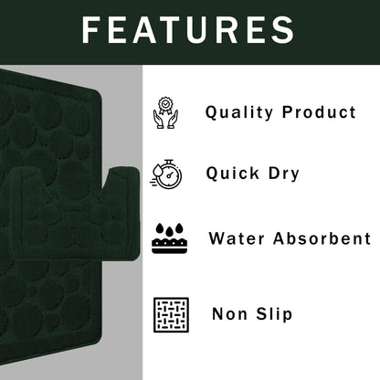 Cali Bubbles Emerald Green Pedestal Mat beautifully styled in a bathroom setting, showcasing its non-slip design and elegant colour complementing modern decor.
