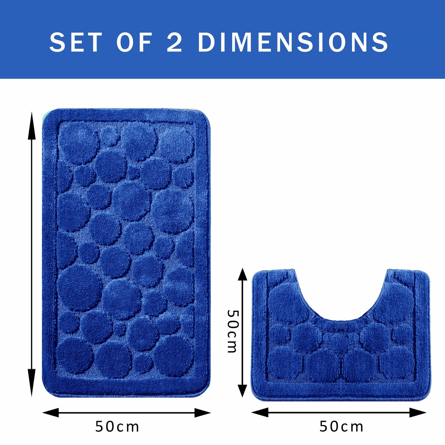 The sumptuous Cali Bubbles Royal Blue Bath Mat showcasing its premium quality and absorbent material, ideal for stylish and safe bathroom environments.