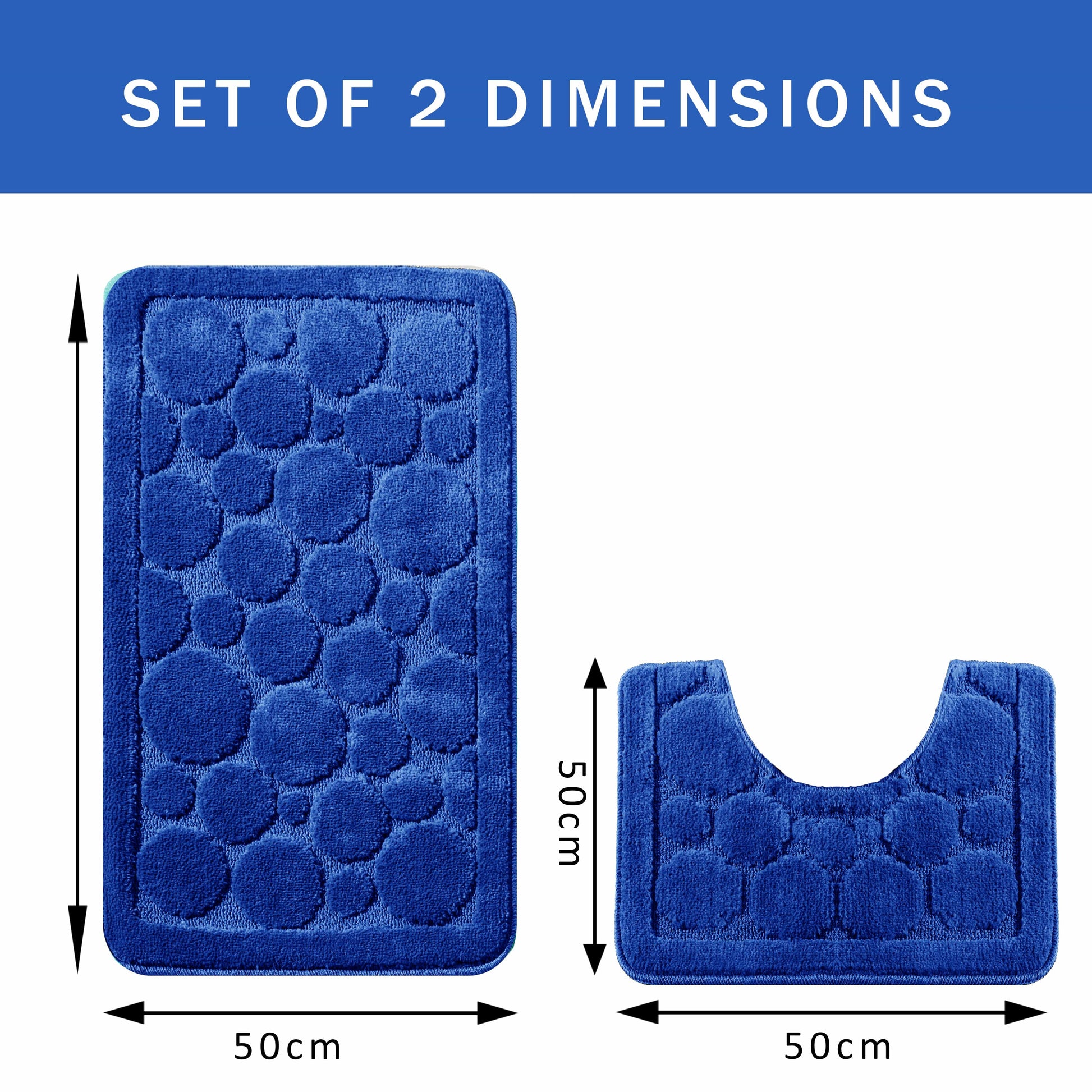 The sumptuous Cali Bubbles Royal Blue Bath Mat showcasing its premium quality and absorbent material, ideal for stylish and safe bathroom environments.
