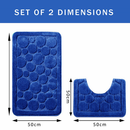 The sumptuous Cali Bubbles Royal Blue Bath Mat showcasing its premium quality and absorbent material, ideal for stylish and safe bathroom environments.