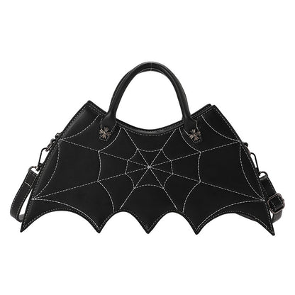 Elegant Halloween Spider Web Shape Shoulder Bag displayed in all black, showcasing its distinctive batwing shape and quality craftsmanship, perfect for fashion-forward individuals.