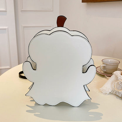Halloween Shoulder Bags Creative 3D Cartoon Pumpkin Ghost Design - The back view of a unique ghost-themed shoulder bag, showcasing its charming and minimalist design. A delightful accessory for Halloween festivities.