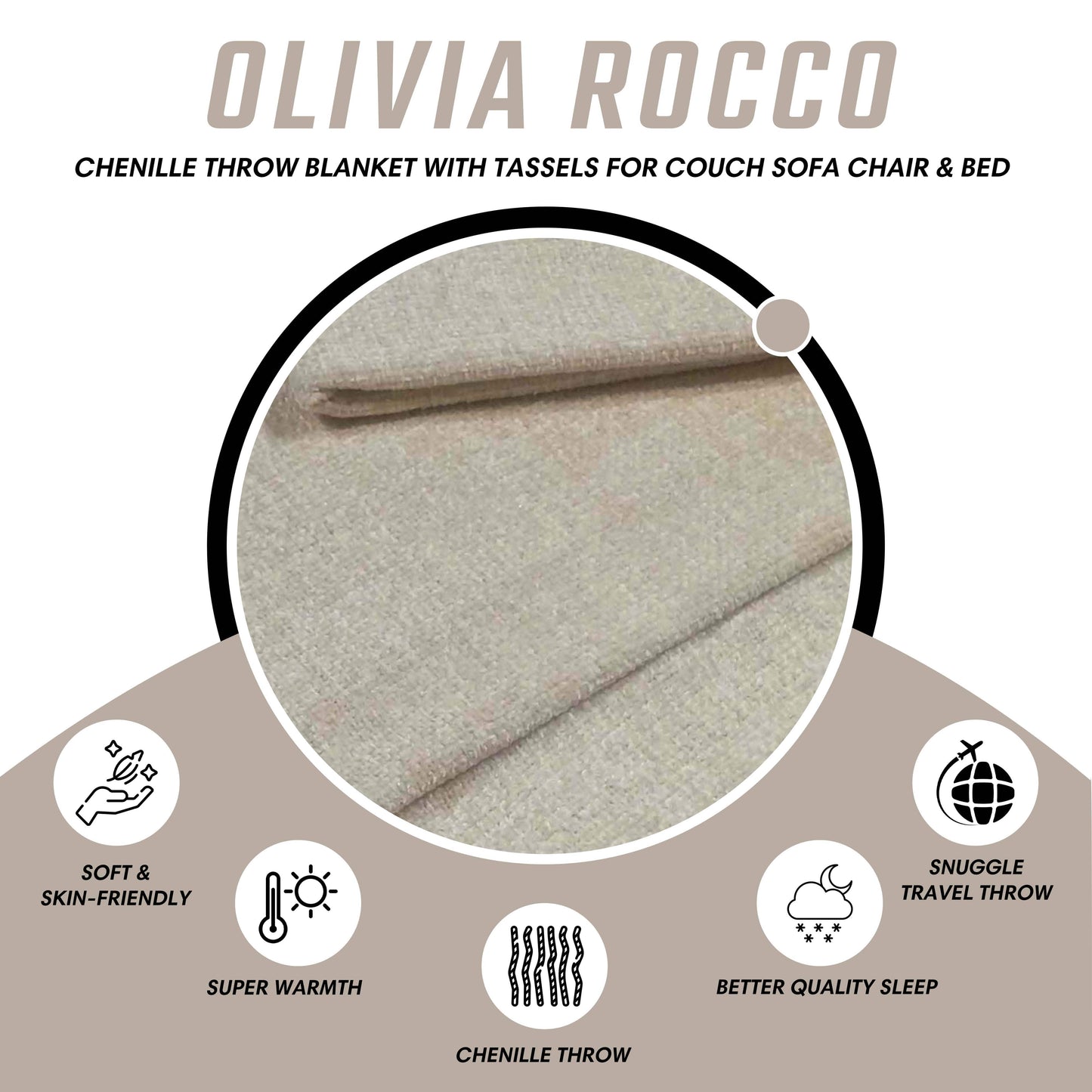 Sophisticated setting featuring the chenille throw blanket on a beautifully made bed, highlighting the blanket’s all-season versatility and luxurious appearance.