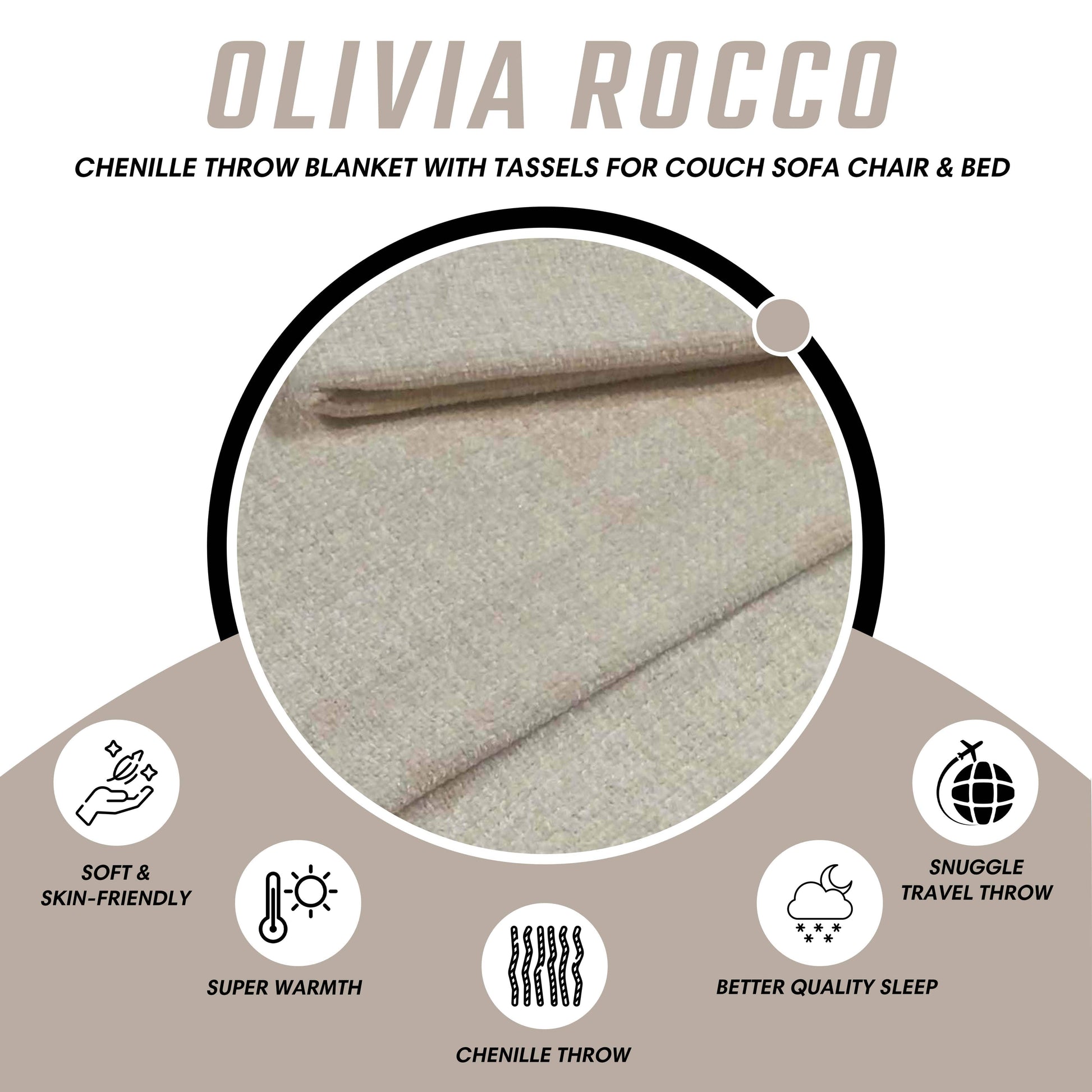 Sophisticated setting featuring the chenille throw blanket on a beautifully made bed, highlighting the blanket’s all-season versatility and luxurious appearance.