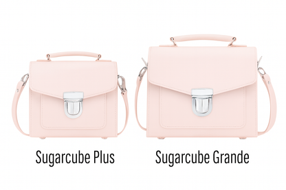 Luxurious Handmade Leather Sugarcube Handbag in Cherry Blossom - Plus Size, Adjustable & Detachable Strap