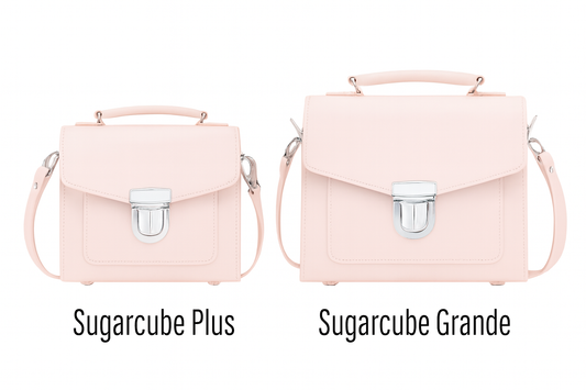 Luxurious Handmade Leather Sugarcube Handbag in Cherry Blossom - Plus Size, Adjustable & Detachable Strap