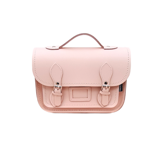 Handmade Leather Midi Satchel in Cherry Blossom Pink by Zatchels, showcasing elegant craftsmanship and a versatile 9-inch design, perfect for any stylish occasion.