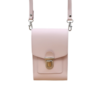 Luxury handmade cherry blossom leather crossbody phone case by Zatchels, featuring an adjustable strap and elegant minimalist design.