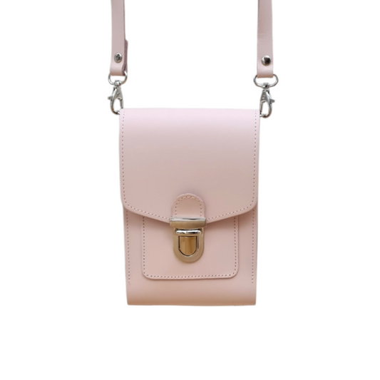 Luxury handmade cherry blossom leather crossbody phone case by Zatchels, featuring an adjustable strap and elegant minimalist design.