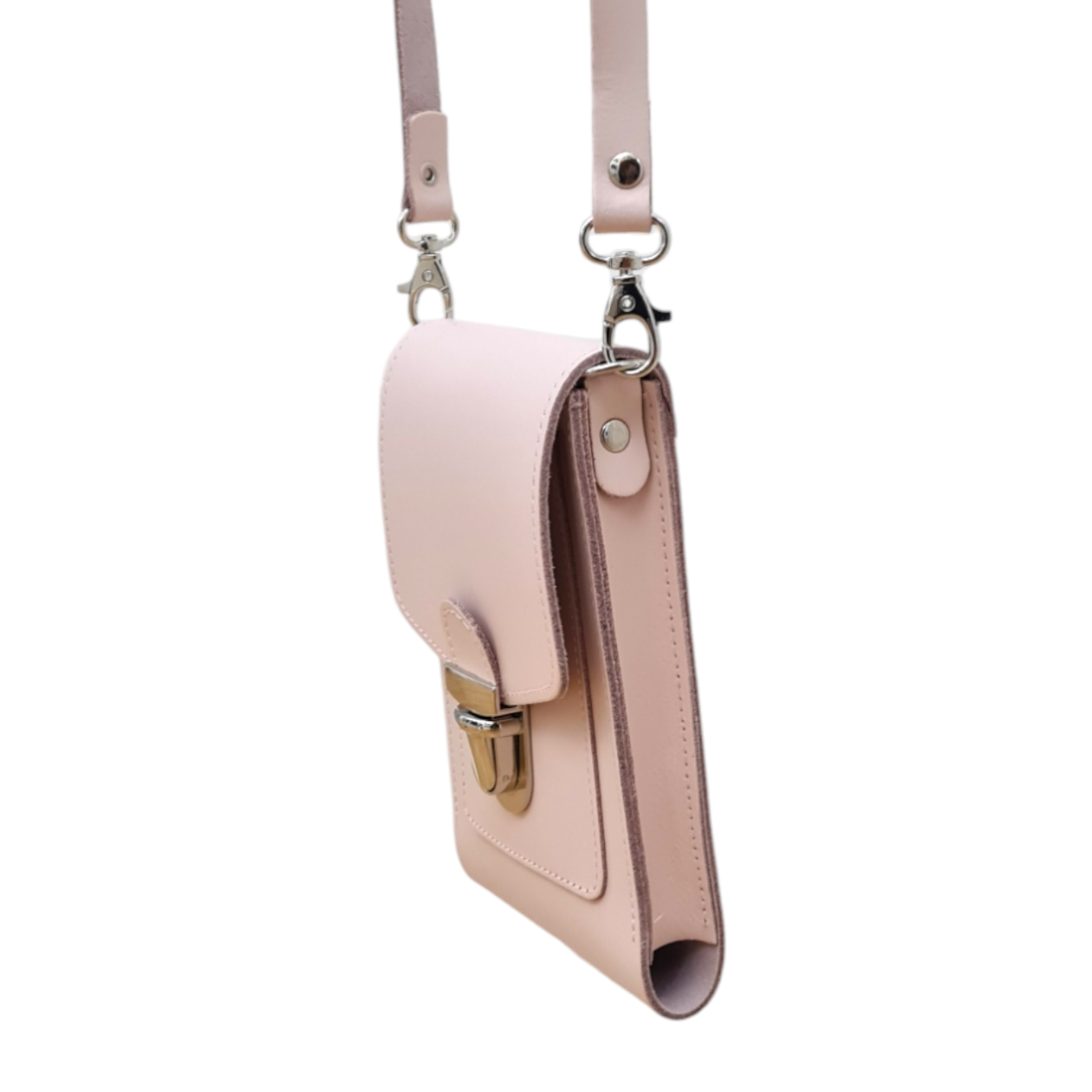 Luxury Handmade Leather Crossbody Phone Case in Cherry Blossom Colour with Adjustable Strap, crafted by Zatchels, designed to fit most phones elegantly.