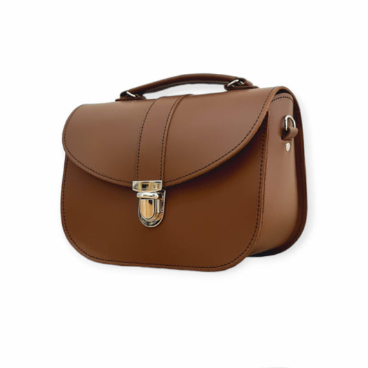 Olympia Handmade Leather Handbag by Zatchels in chestnut colour showcasing premium craftsmanship and luxurious design.