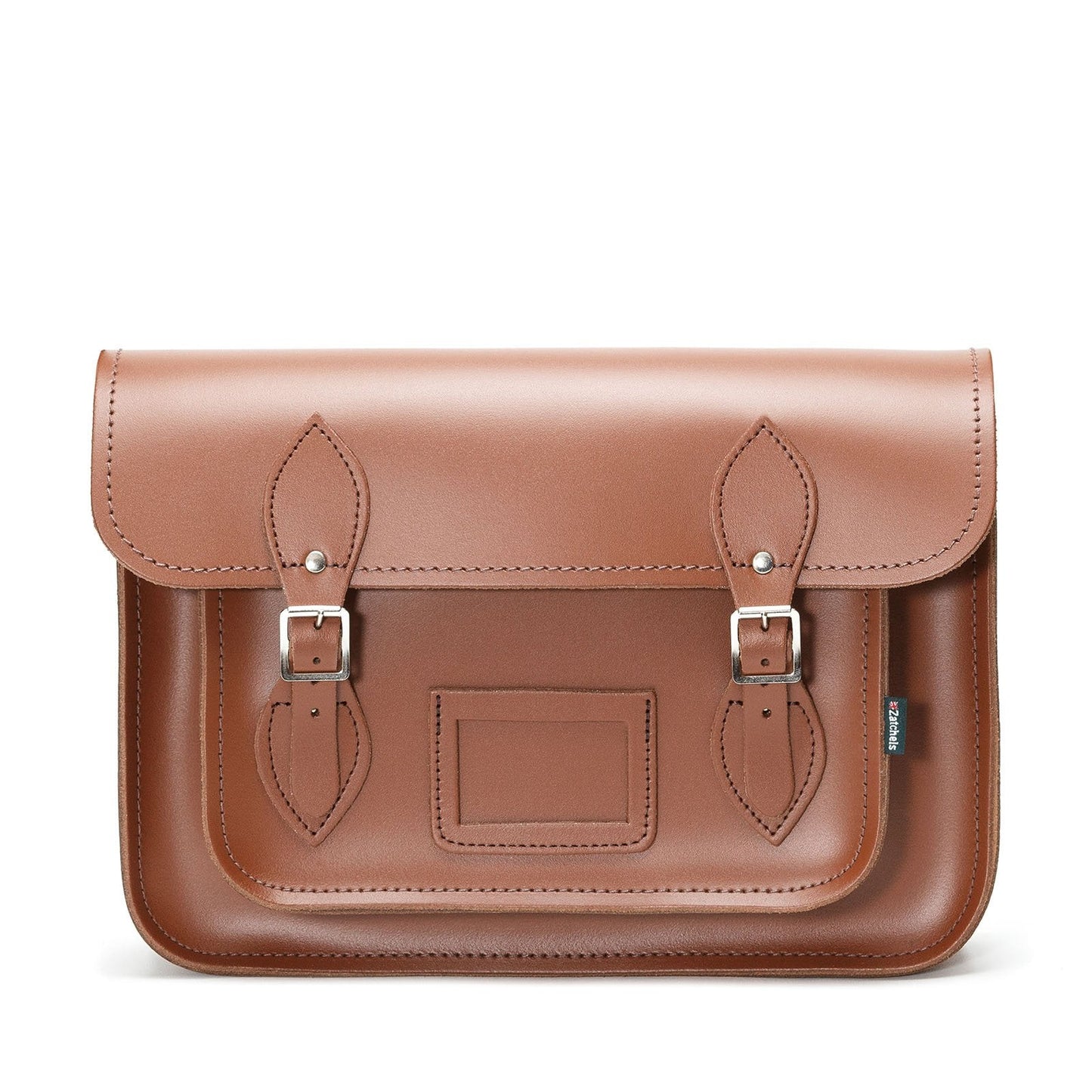 Handmade Chestnut Leather Satchel showcasing luxurious craftsmanship with adjustable strap and rich chestnut colour.