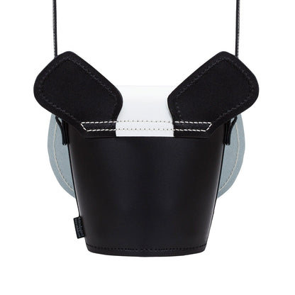 Chi Chi Panda Handmade Leather Barrel Bag featuring a unique appliquéd leather face, meticulously crafted in England, exemplifying luxury and charm.