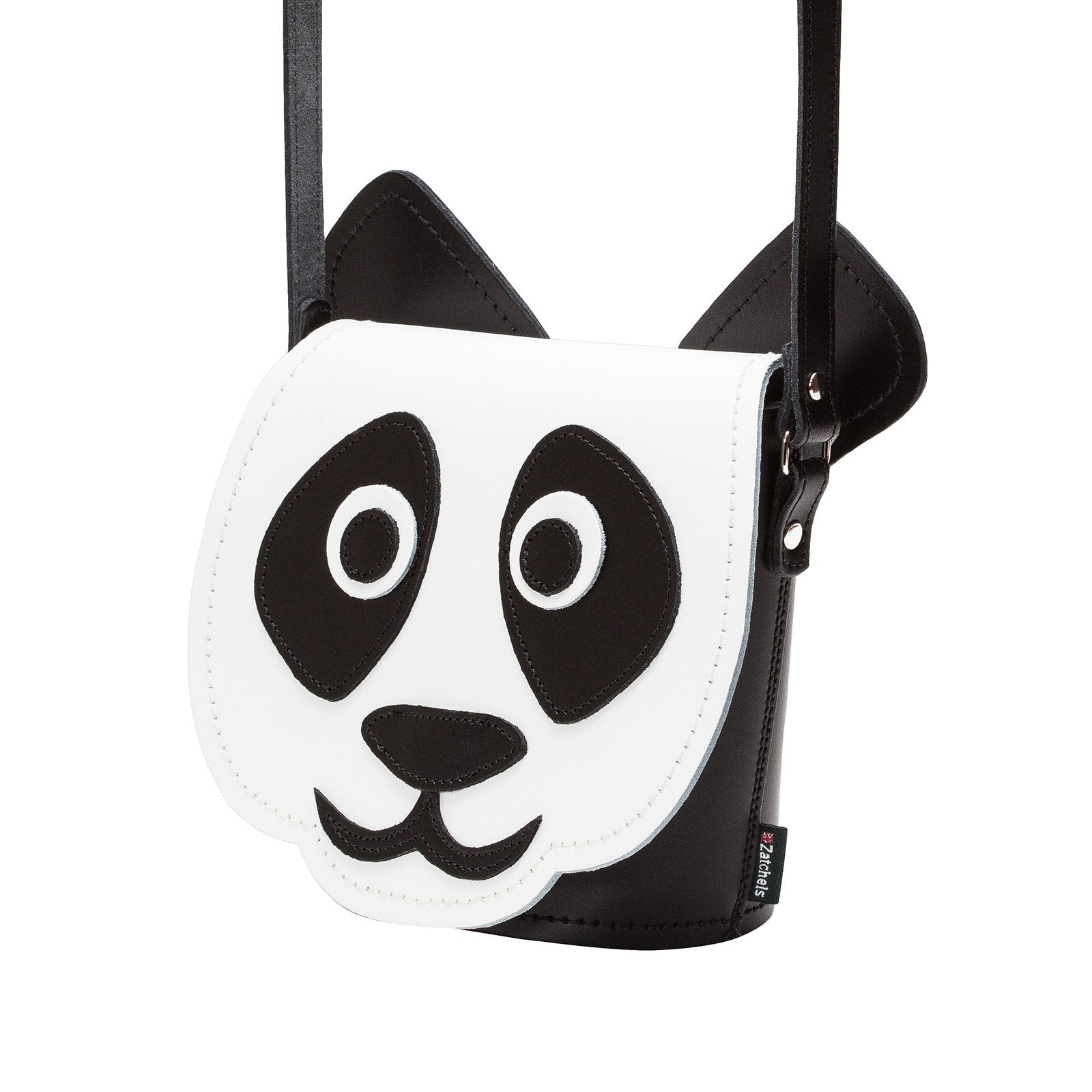 Personalised Chi Chi Panda Handmade Leather Barrel Bag with adjustable strap, highlighting its compact yet spacious design and luxurious craftsmanship.