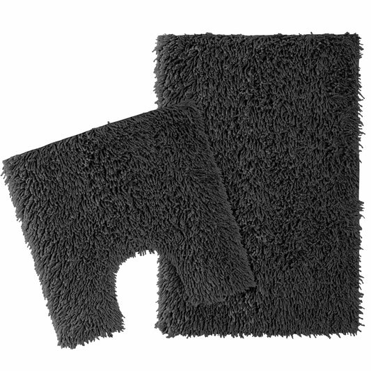 Luxurious Como 2 Piece Black Bath Mat Set showcasing soft, absorbent 100% cotton material in elegant black, perfectly designed for bathroom comfort.