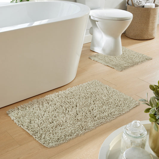 Stylish Como Non-Slip Bath Mat Set by OLIVIA ROCCO, featuring the 50x80cm and 50x50cm designs in a timeless natural colour.