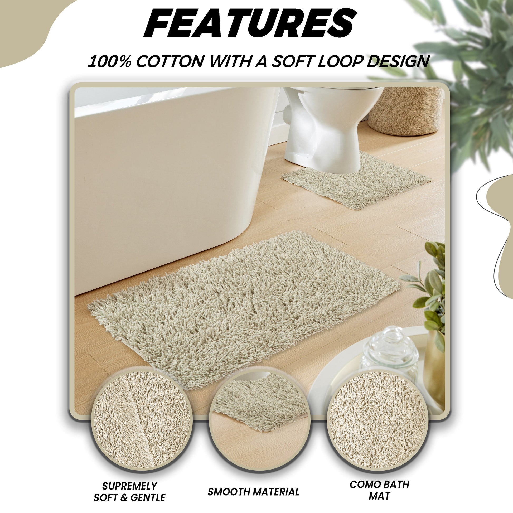 Detailed view of the Como 2 Piece Bath Mat Set, highlighting the absorbent cotton texture and elegant aesthetic for sophisticated bathroom decor.