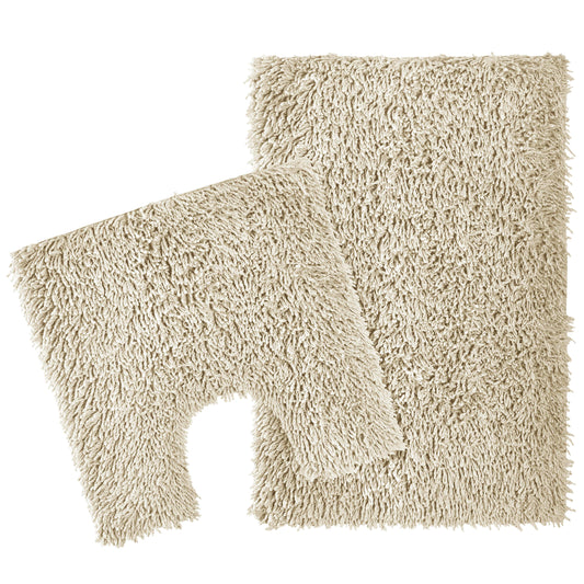 Como 2 Piece Natural Bathroom Mats Set in luxurious cotton, showcasing the super absorbent and plush bath mat for elegant bathrooms.