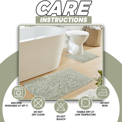 Detailed view of Como Non-Slip Sage Green Bath Mat set, highlighting its premium absorbent cotton material for a hygienic and elegant bathroom experience.