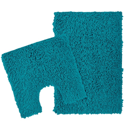 Luxurious Como 2 Piece Teal Cotton Bath Mat Set featuring non-slip design, elegantly enhancing bathroom decor.