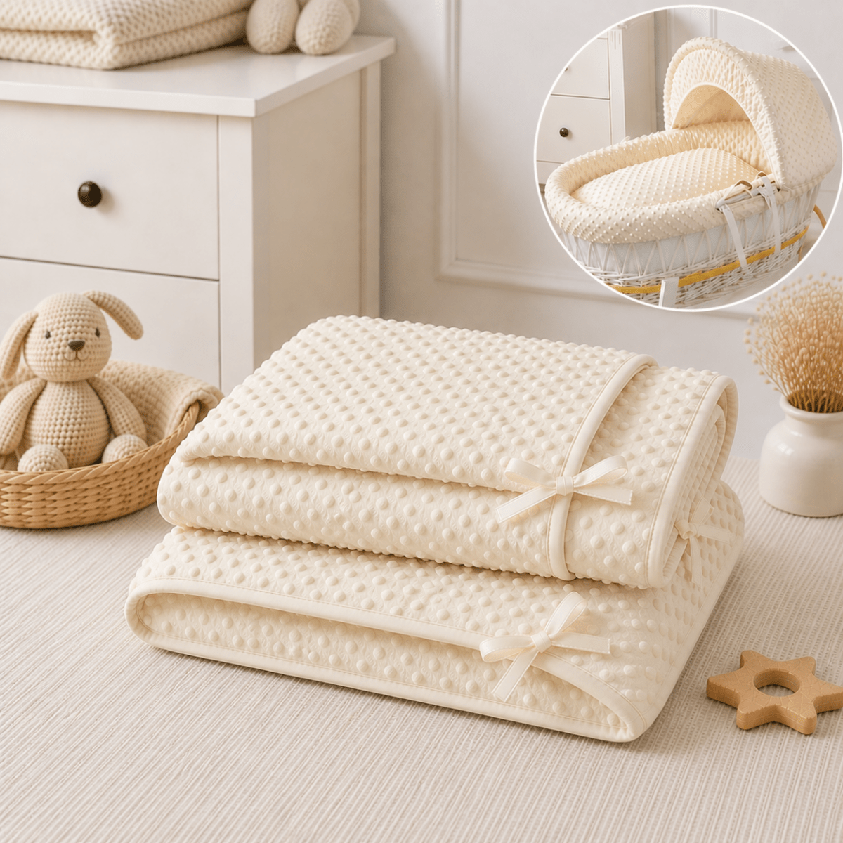 Cream Dimple Moses Basket Bedding Set