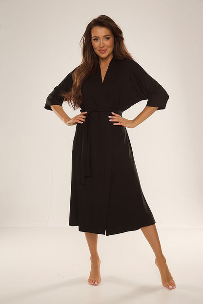 Elegant De Lafense women's bathrobe displayed on a hanger, focusing on the soft texture and luxurious construction, perfect for achieving ultimate comfort.