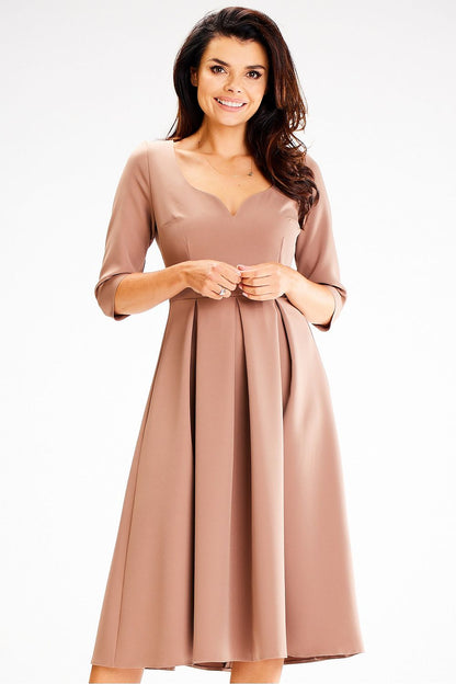 Luxurious Awama Daydress featuring a unique neckline and elegant flared design, perfect for formal occasions.