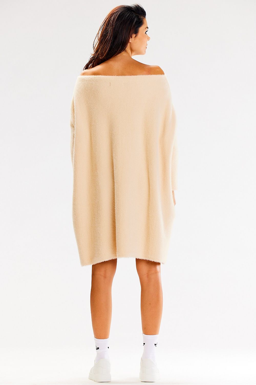 Elegant long sleeve knitted sweater in luxurious 100% nylon by Awama, showcasing a chic oversized fit.