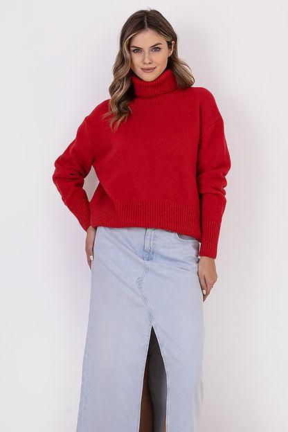 MKM Elegant Soft Turtleneck Sweater featuring luxurious ribbed trim, perfect for chic casual looks.