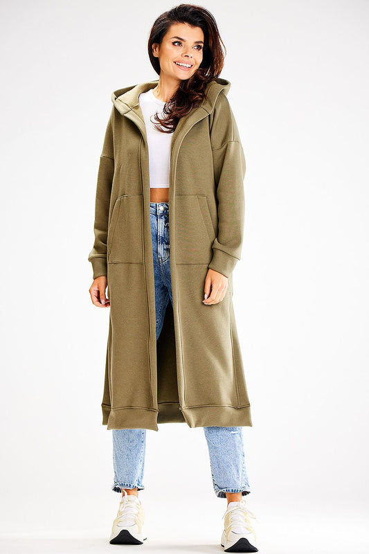 Elegant Awama sweatshirt with side slits, designed for ultimate comfort, showcasing a chic loose fit and modern hood.