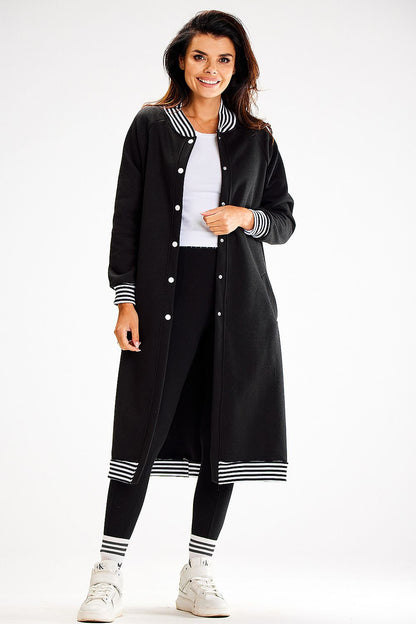 Elegant long sweatshirt with decorative striped ribbing and side slip pockets by Awama, showcasing a luxurious design.